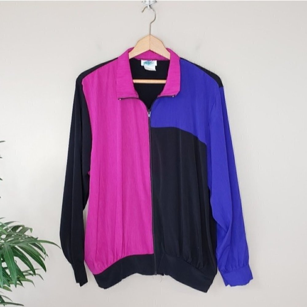 Vintage S.G. Sport Black Pink Blue Colorblock Jacket Size Large